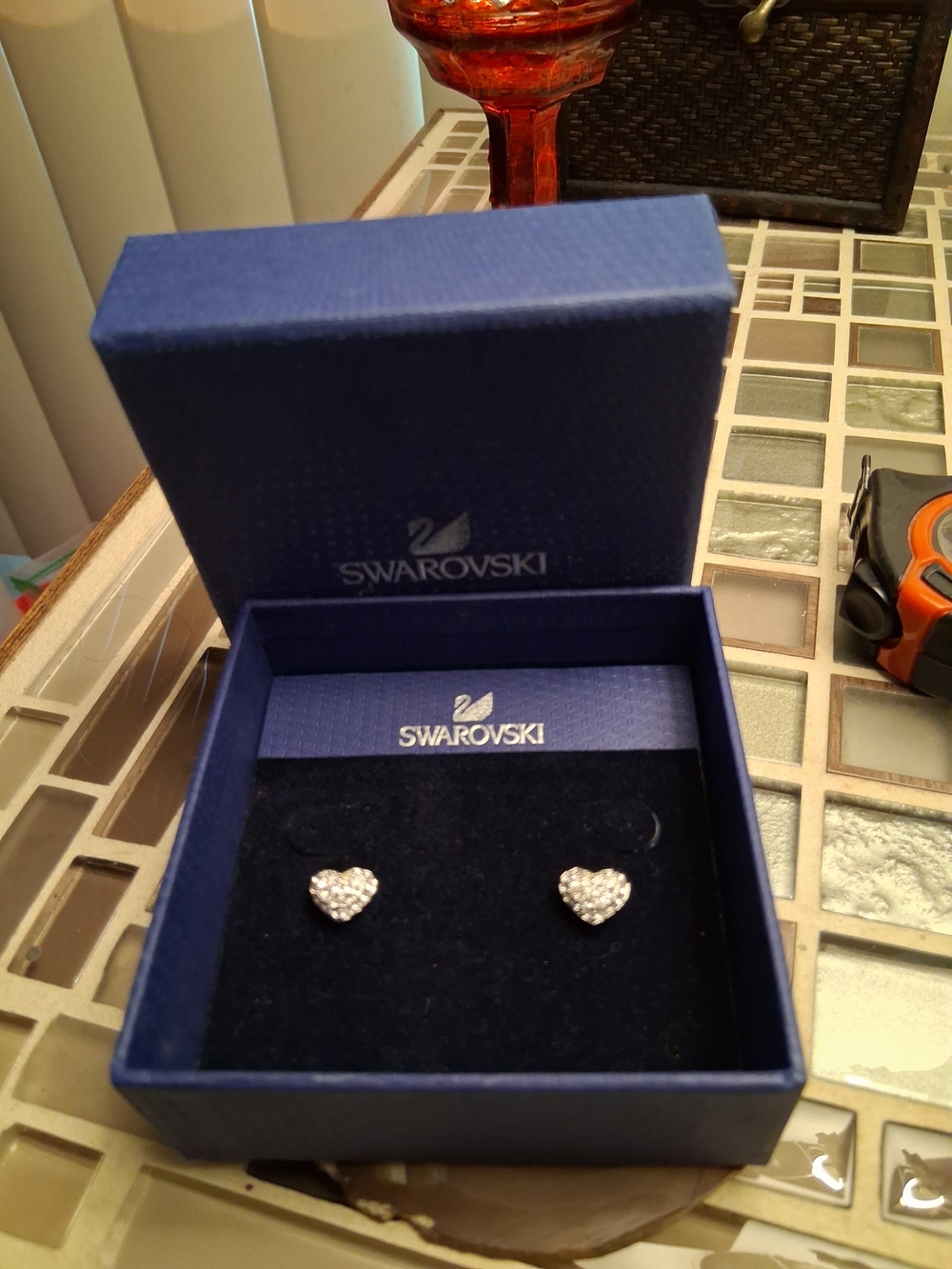 Swarovski White Crystal Heart Stud Earrings